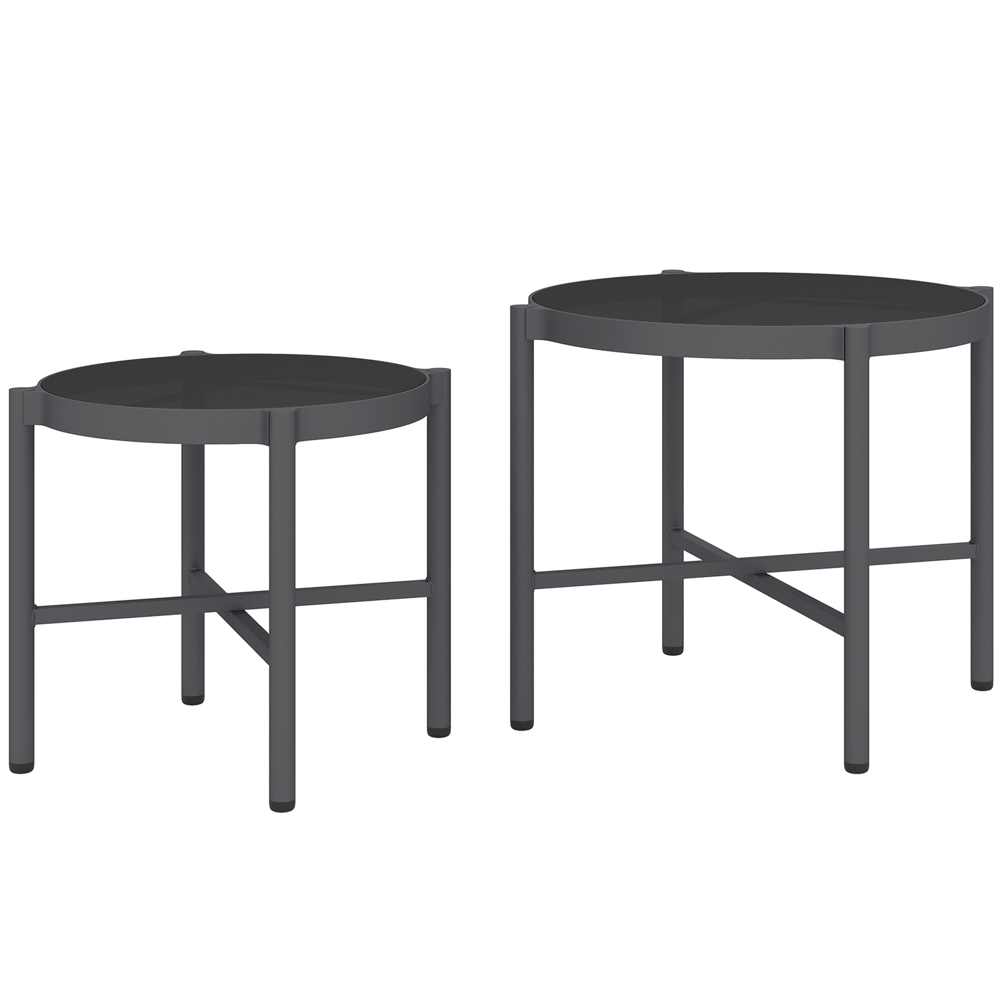 Outsunny Set aus 2 Garten-Couchtischen, Garten-Couchtische mit gehärteter G günstig online kaufen