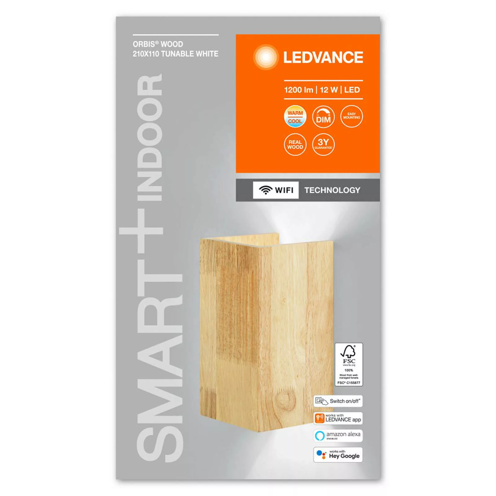 LEDVANCE SMART+ WiFi Orbis Wall Wood, 21 x 11 cm günstig online kaufen