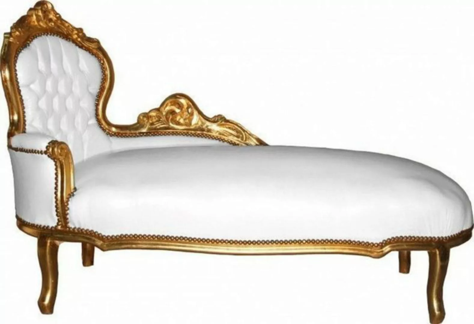 Casa Padrino Chaiselongue Barock Chaiselongue Weiß / Gold Lederoptik - Möbe günstig online kaufen