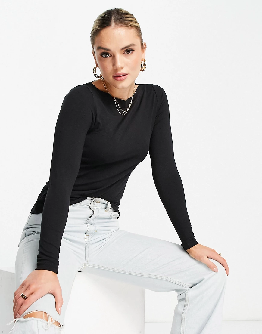 Vero Moda – Langärmliges Shirt aus Bio-Baumwollmix in Schwarz günstig online kaufen