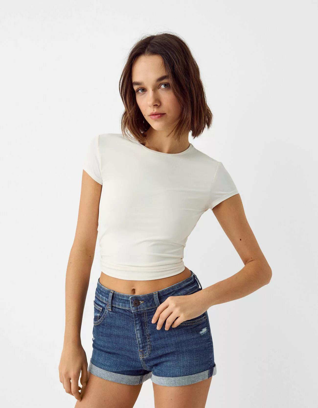 Bershka Jeansshorts Mit Roll-Up Damen 32 Blau günstig online kaufen