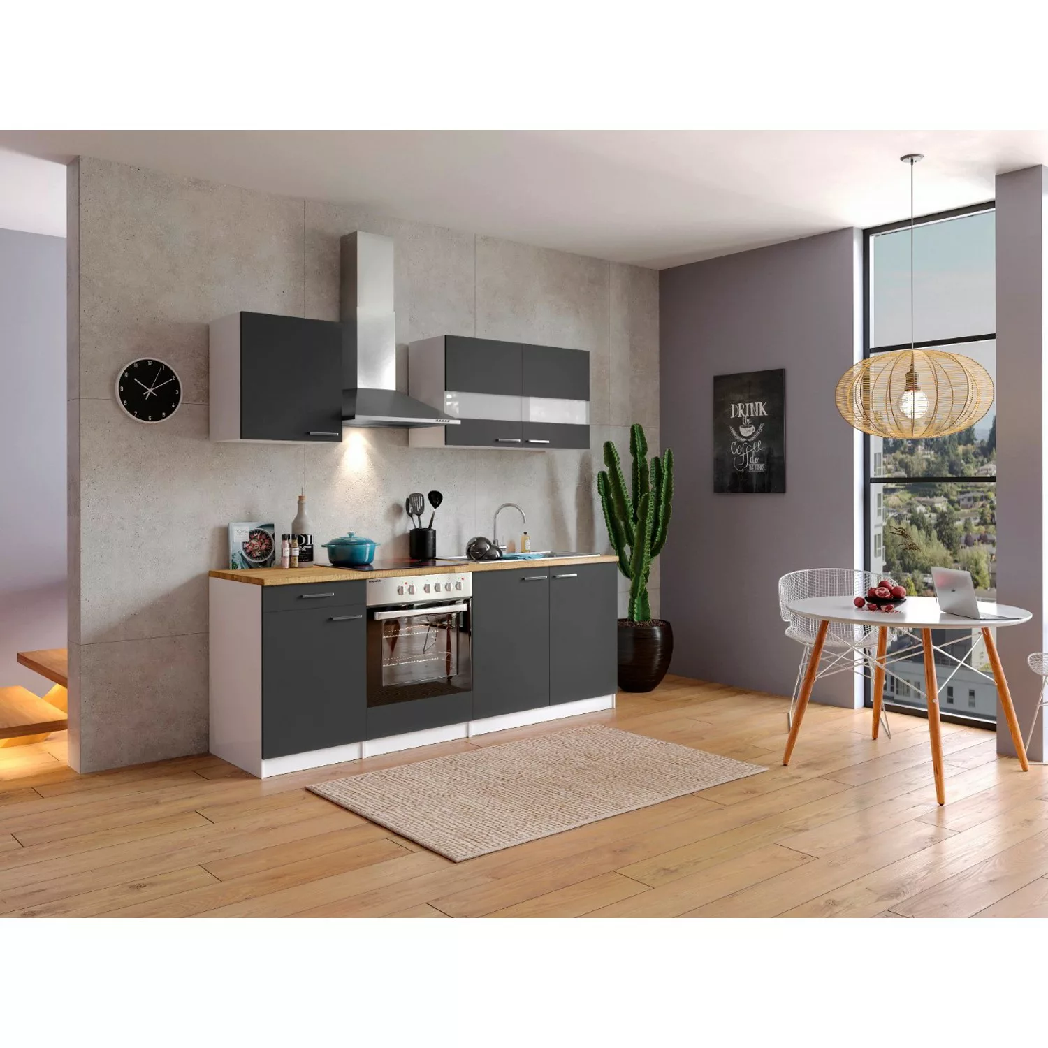 Respekta Küchenzeile KB210WGC 210 cm Grau-Weiß günstig online kaufen