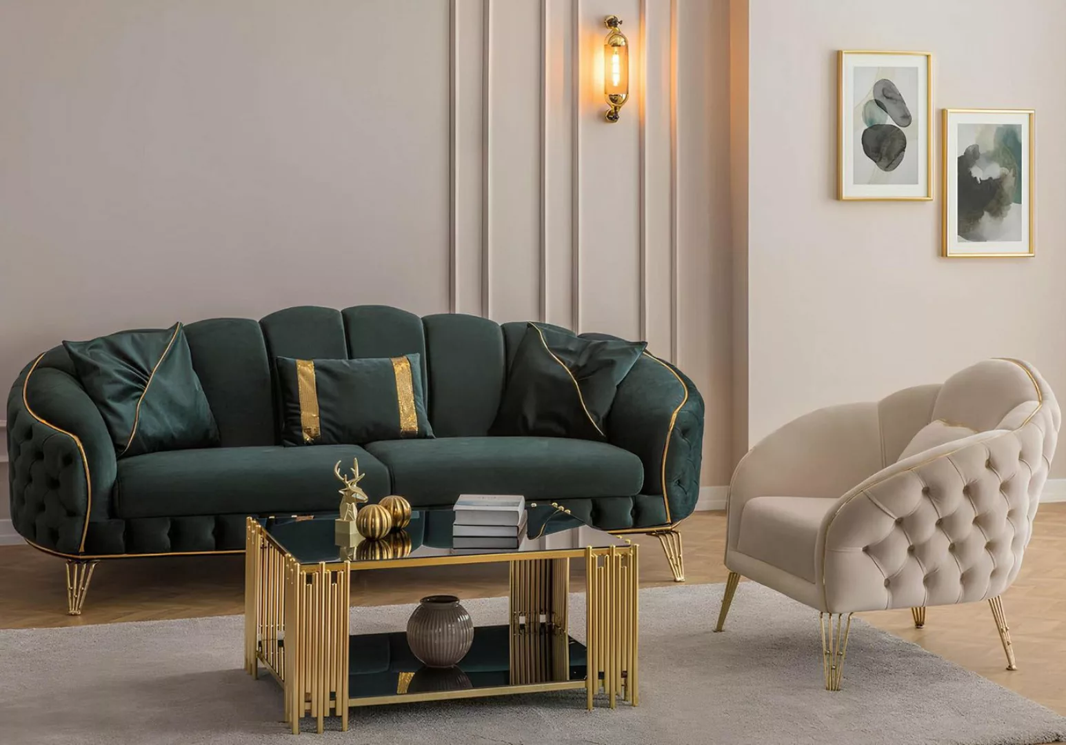 Xlmoebel Sofa Elegantes Wohnzimmer-Set 3-teilig mit luxuriösem Dreisitzer-S günstig online kaufen