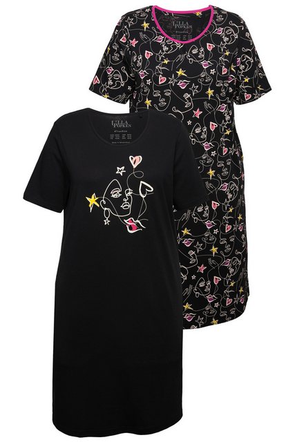 Ulla Popken Bigshirt Bigshirts 2er-Pack Scribble-Herz Muster Rundhals günstig online kaufen