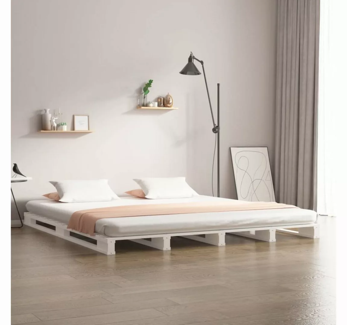 furnicato Bett Palettenbett Weiß 120x200 cm Massivholz Kiefer günstig online kaufen