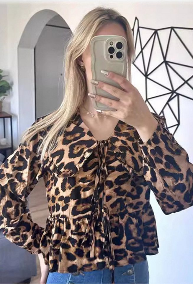 LOVGCCN Langarmhemd Damenmode Casual Animal Print Abteilung Mit Puppenkrage günstig online kaufen