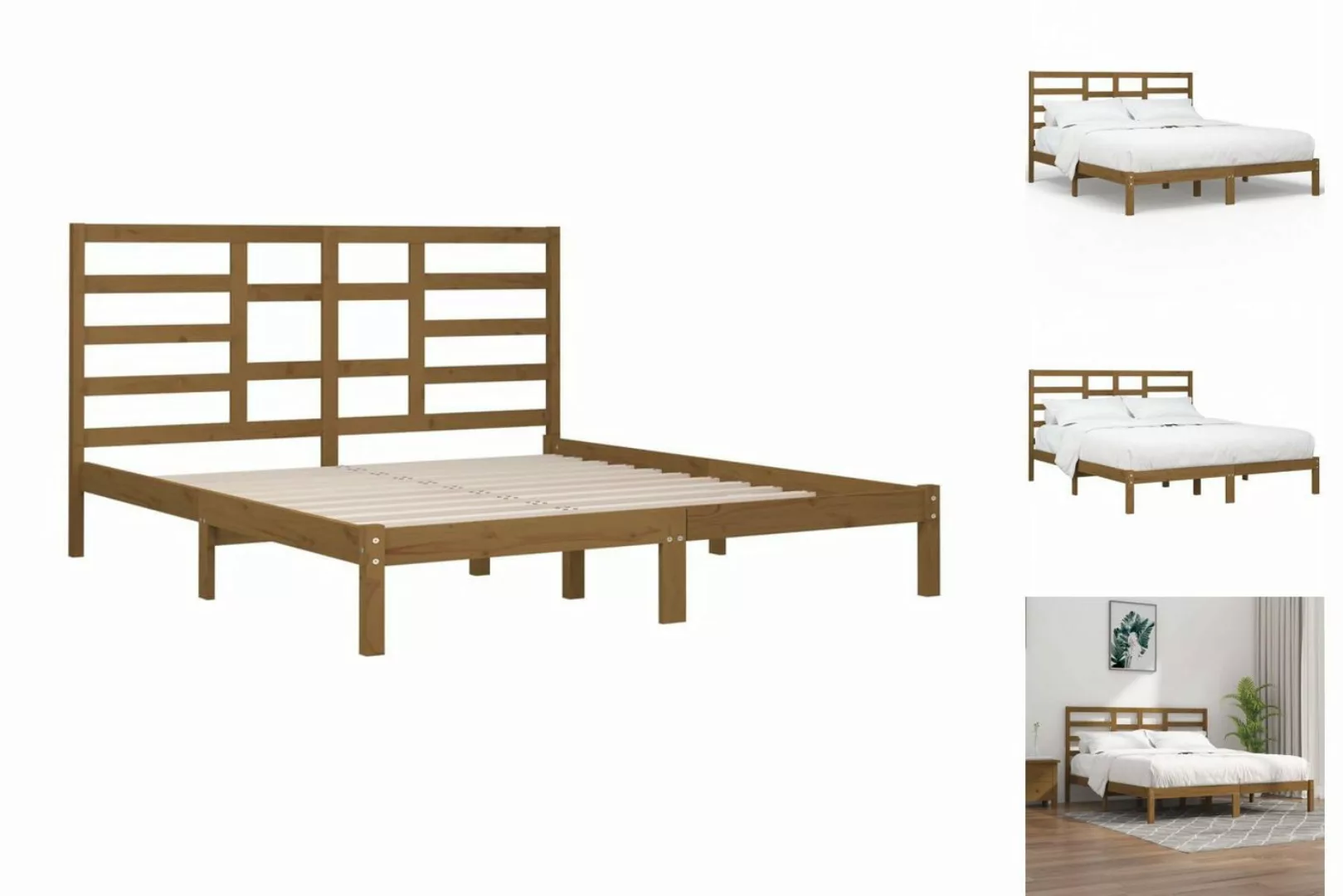 vidaXL Bettgestell Massivholzbett Honigbraun 200x200 cm Bett Holz Bettgeste günstig online kaufen