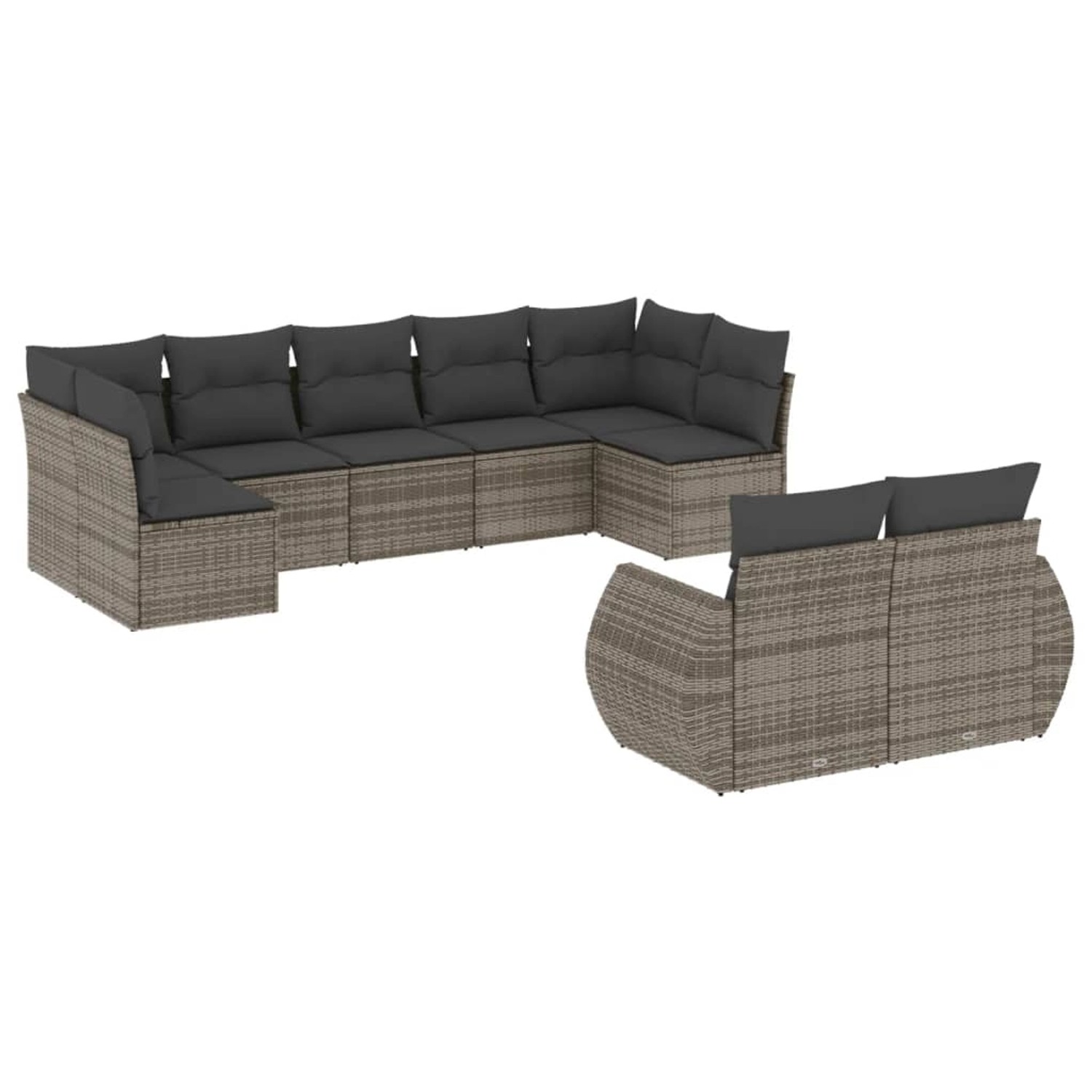 vidaXL 9-Tlg Garten-Sofagarnitur mit Kissen Grau Poly Rattan 3254157 günstig online kaufen