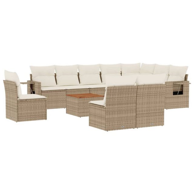 vidaXL Sofaelement 11-tlg. Garten-Sofagarnitur mit Kissen Beige Poly Rattan günstig online kaufen