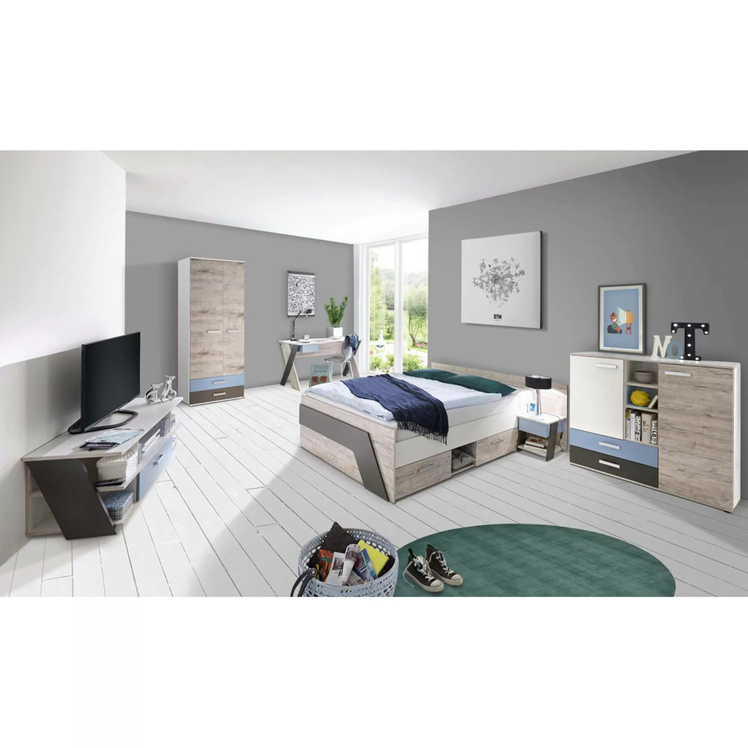 Lomadox Jugendzimmer Komplett Set mit Bett 140x200 cm mit Kleiderschrank LE günstig online kaufen