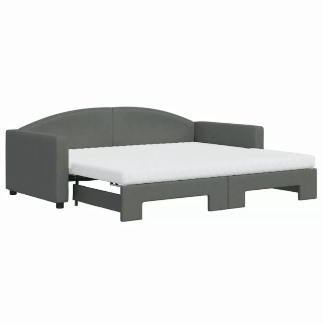 vidaXL Bett Tagesbett Ausziehbar mit Matratzen Dunkelgrau 90x190 cm Stoff günstig online kaufen