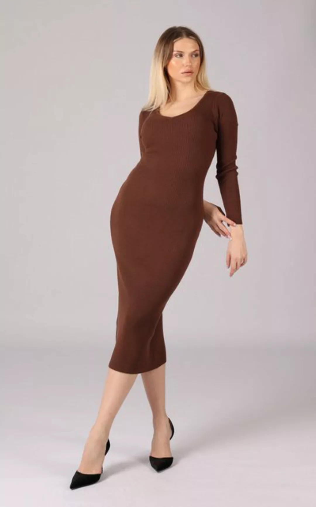 YC Fashion & Style Strickkleid Strickkleid mit V-Ausschnitt KNIT DRESS (1 - günstig online kaufen