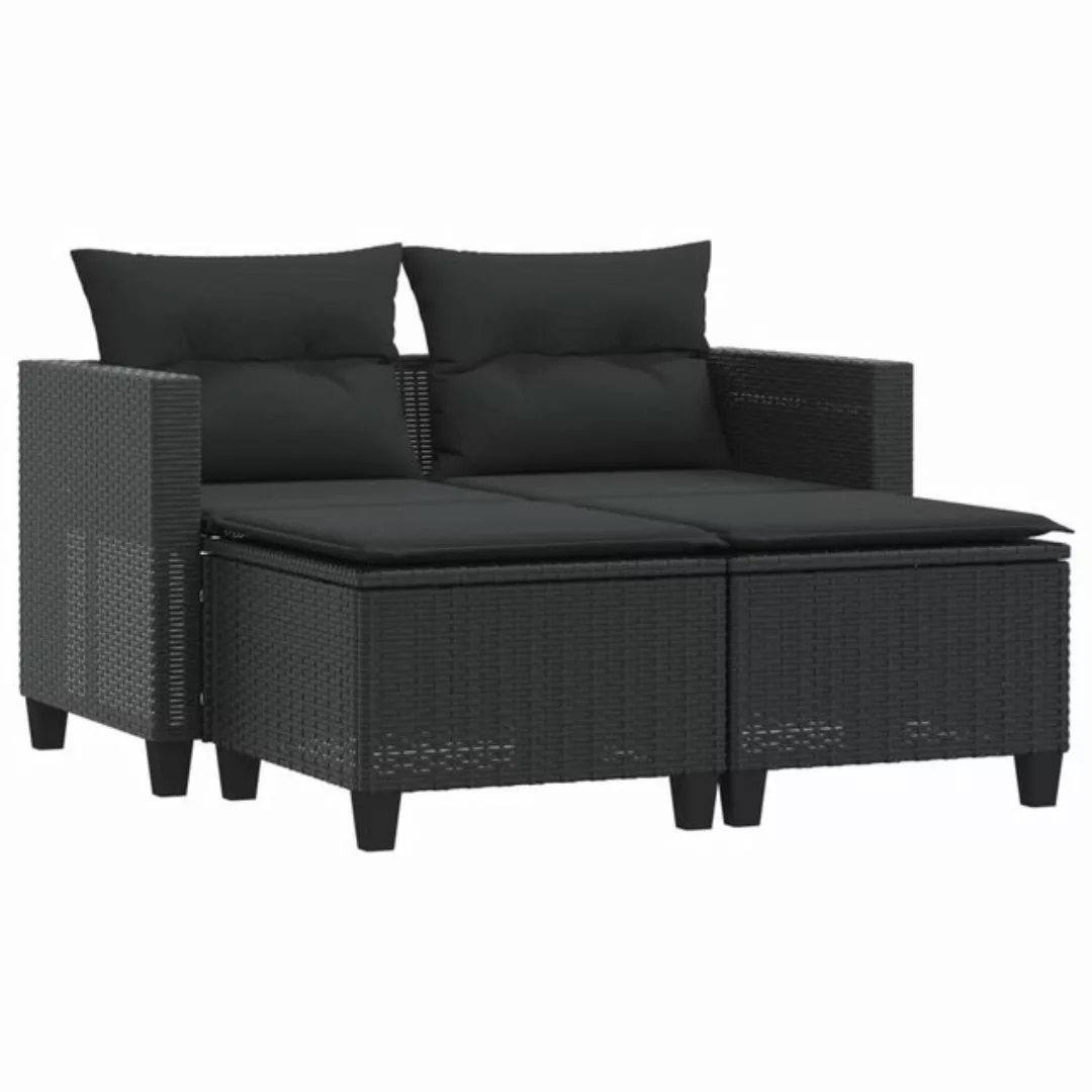 vidaXL Sofa, Gartensofa 2-Sitzer mit Hockern Schwarz Poly Rattan günstig online kaufen