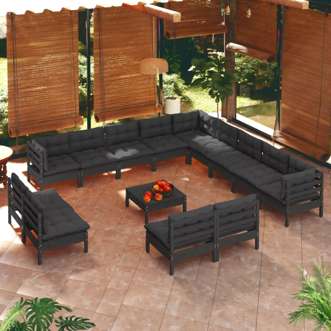 14-tlg. Garten-lounge-set Mit Kissen Schwarz Massivholz Kiefer günstig online kaufen