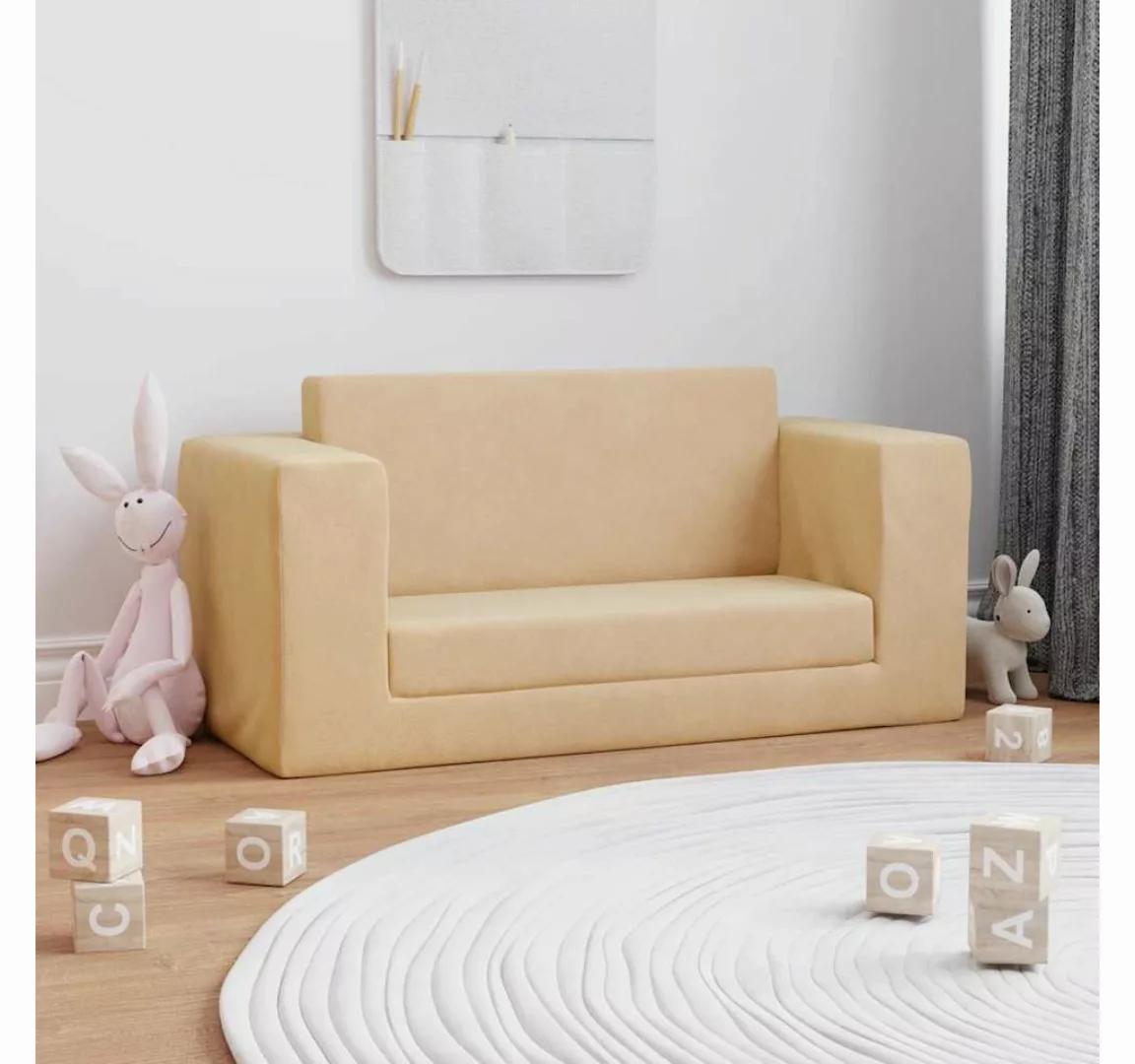 vidaXL Kindersofa, Kinder-Schlafsofa 2-Sitzer Creme Weicher Plüsch günstig online kaufen