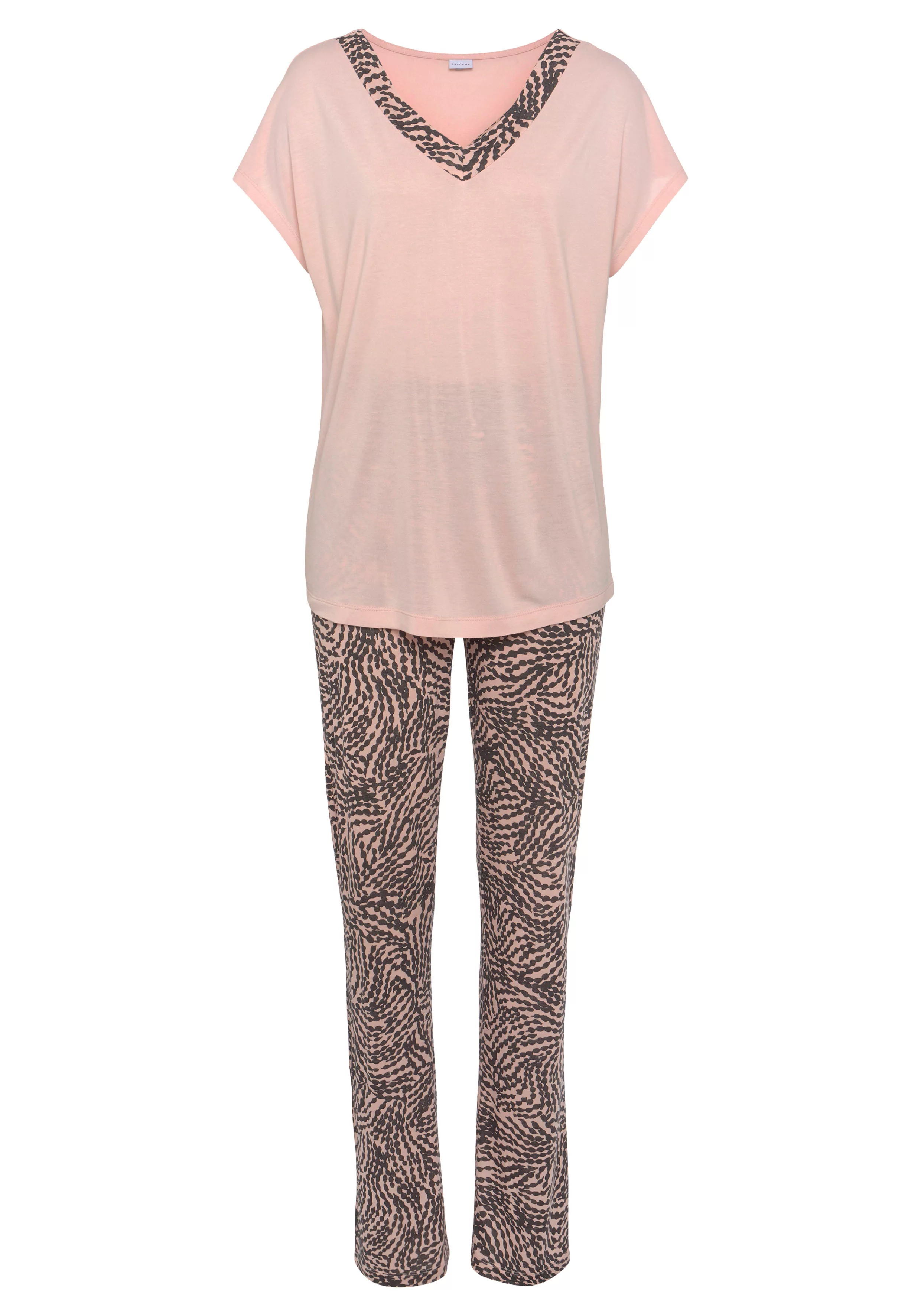 LASCANA Pyjama, (Set, 2 tlg.), mit gemusterten Details günstig online kaufen