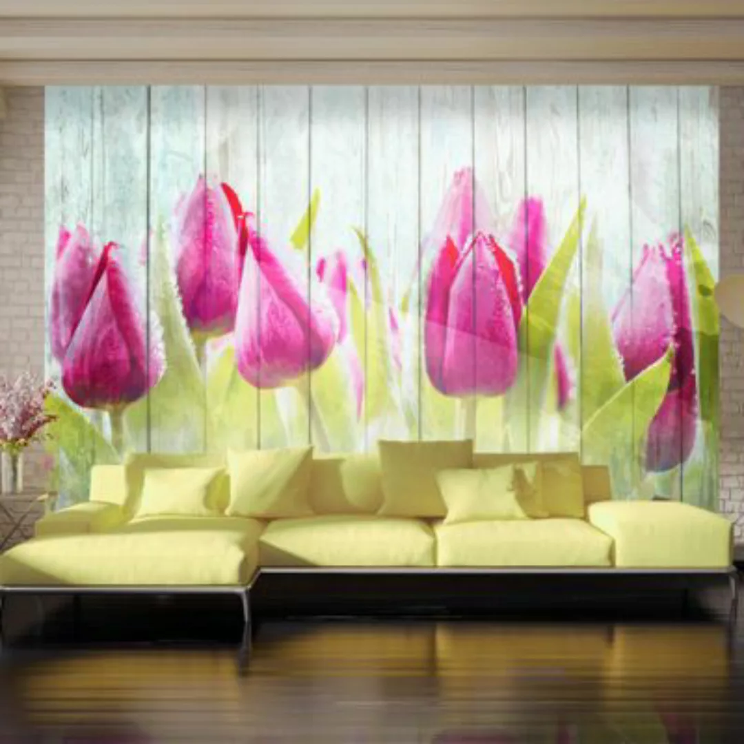 artgeist Fototapete Tulips on white wood mehrfarbig Gr. 300 x 210 günstig online kaufen