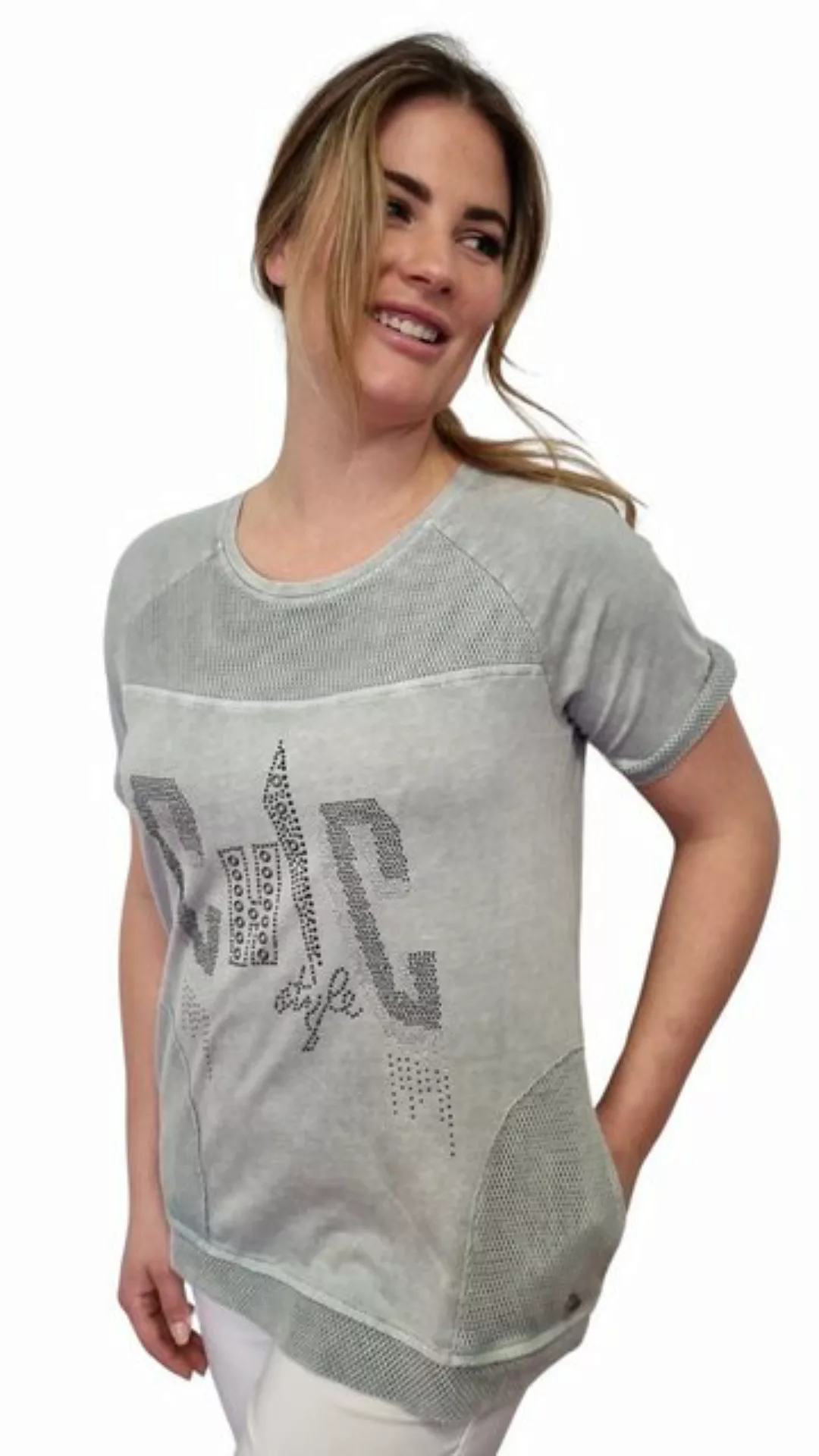 Gio Milano T-Shirt im Wash-Out-Effect mit Strassbesatz günstig online kaufen