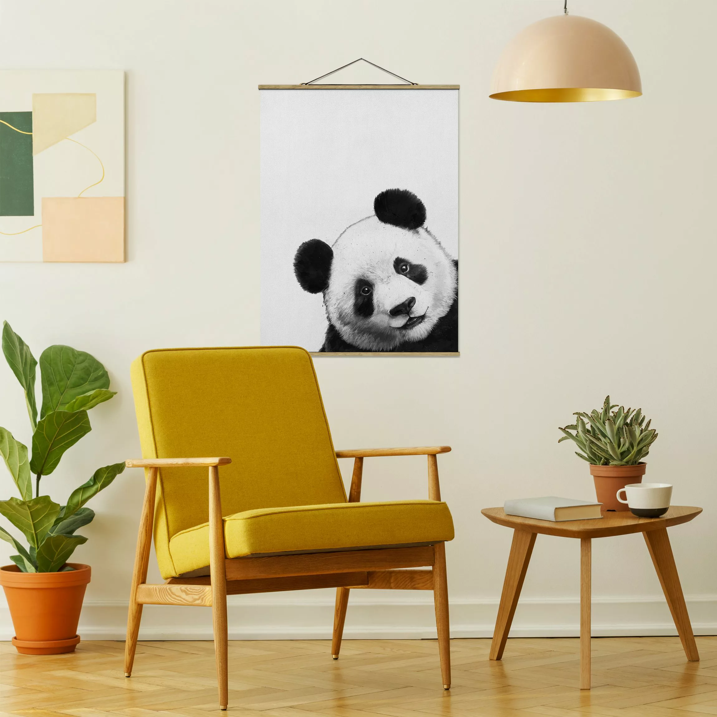 Stoffbild Tiere mit Posterleisten - Hochformat Illustration Panda Schwarz W günstig online kaufen