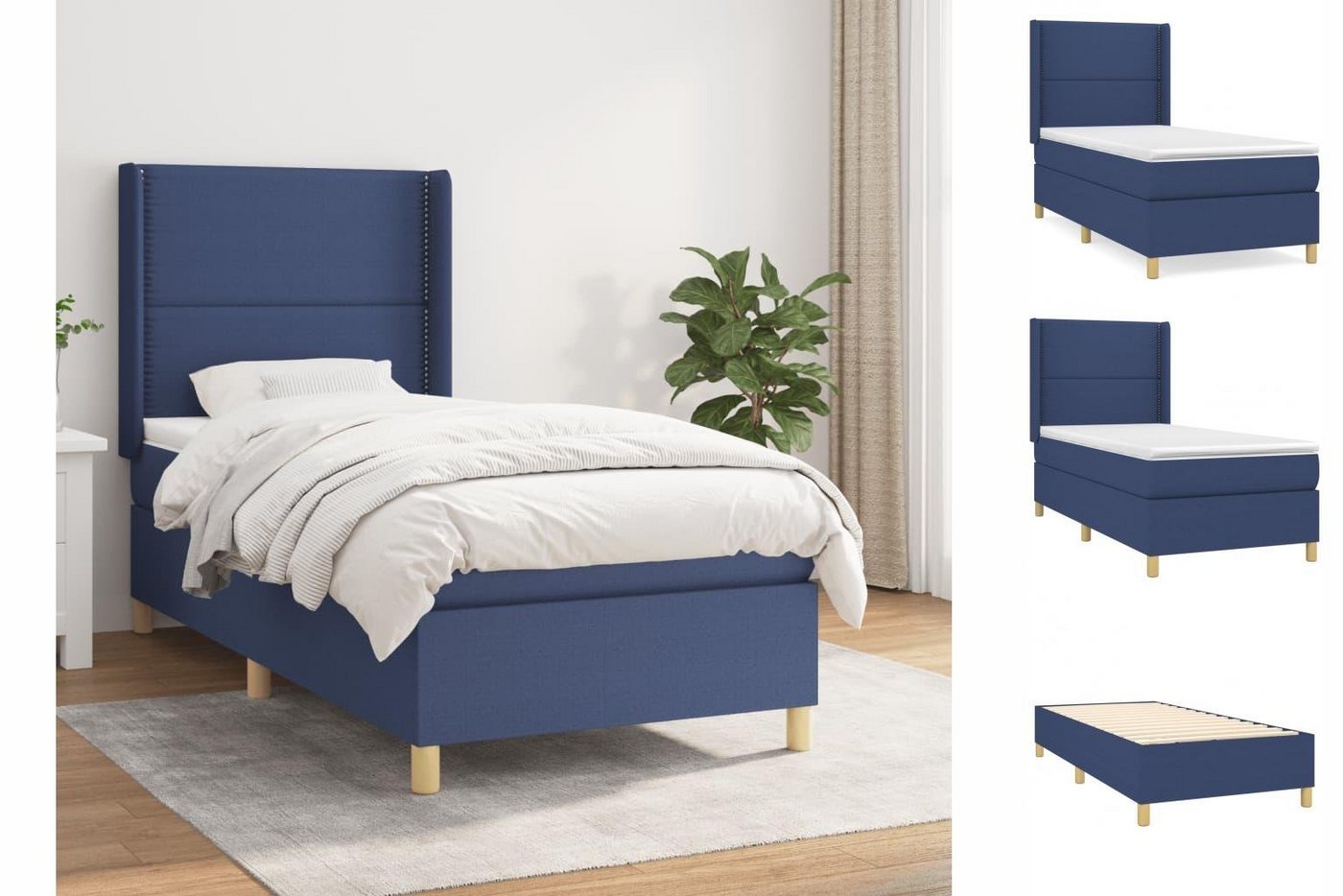 vidaXL Boxspringbett Boxspringbett mit Matratze Blau 80x200 cm Stoff Bett B günstig online kaufen