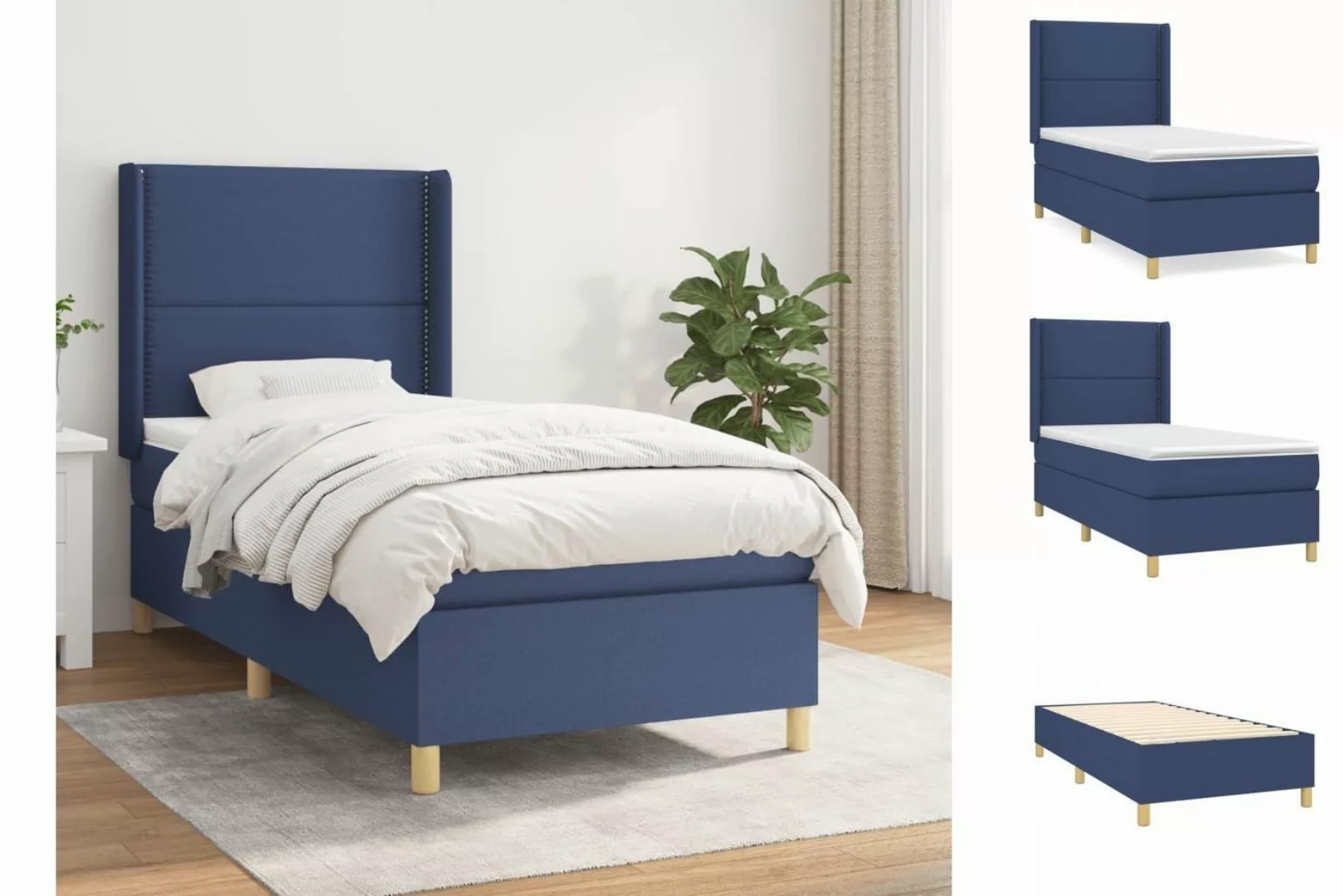 vidaXL Boxspringbett Boxspringbett mit Matratze Blau 80x200 cm Stoff Bett B günstig online kaufen