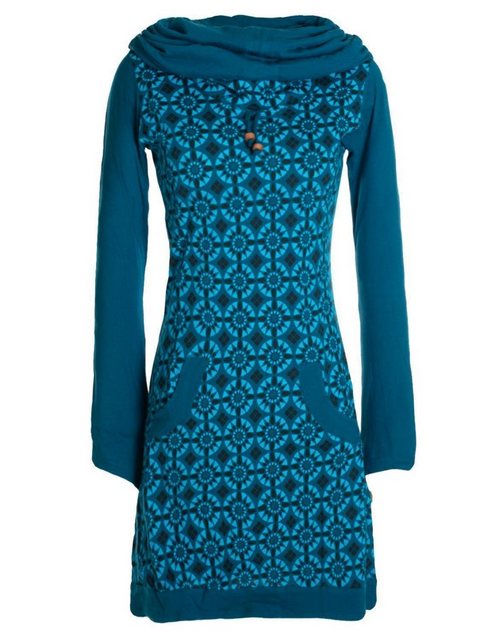 Vishes Jerseykleid Langarm Kleid Schalkragen Bedruckt 70er 80er Retro Hippi günstig online kaufen