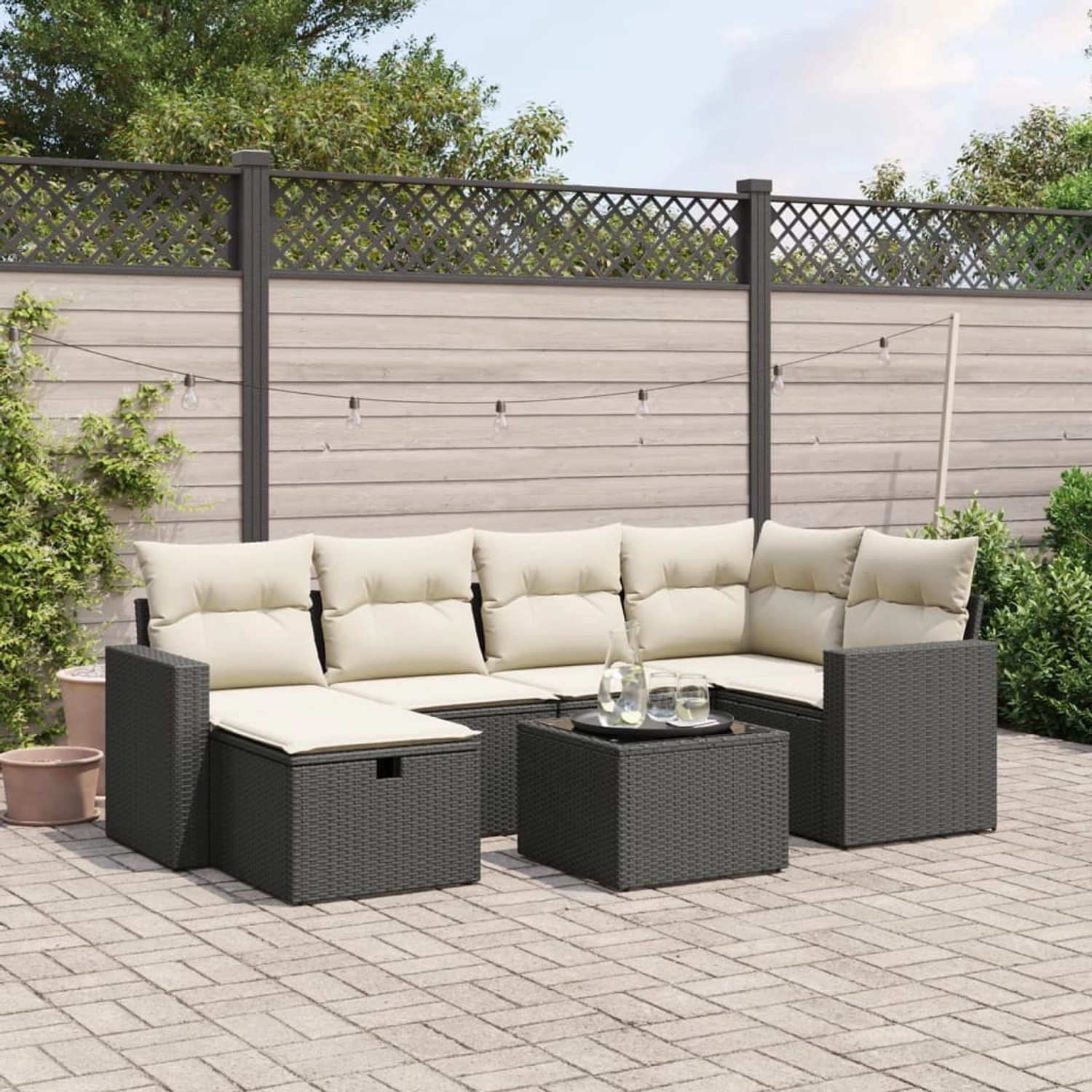 vidaXL 7-tlg Garten-Sofagarnitur mit Kissen Schwarz Poly Rattan Modell 201 günstig online kaufen