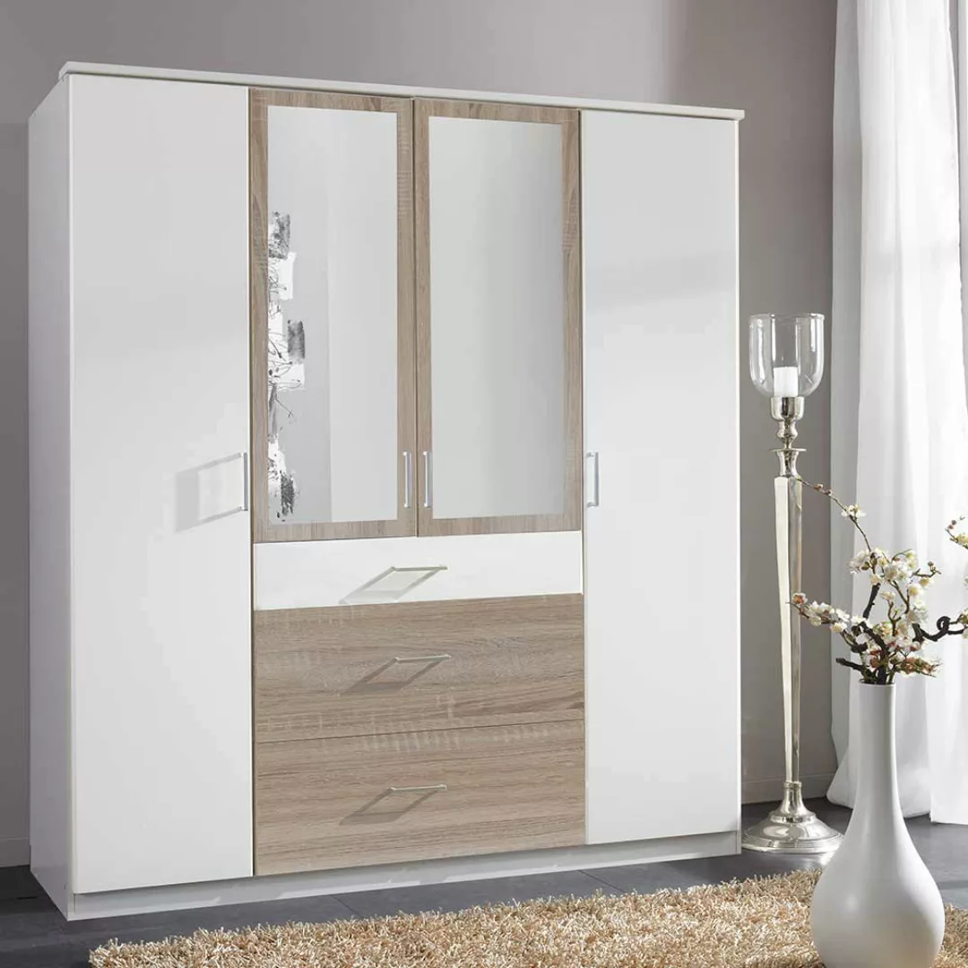 Moderner Kleiderschrank mit Spiegel in Eiche Sägerau und Weiß Made in Germa günstig online kaufen