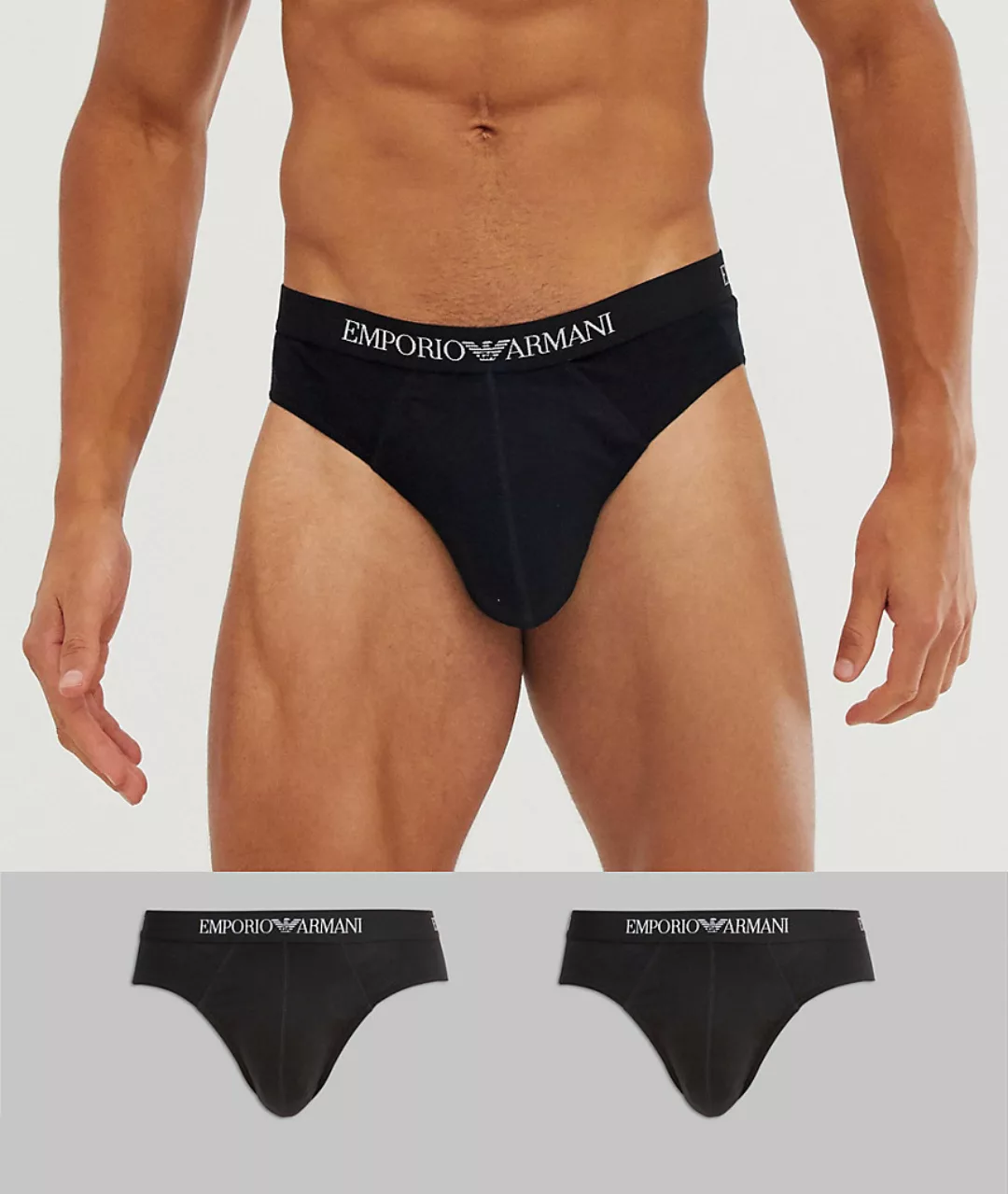 Emporio Armani – Schwarze Slips mit Logo im 2er-Set günstig online kaufen