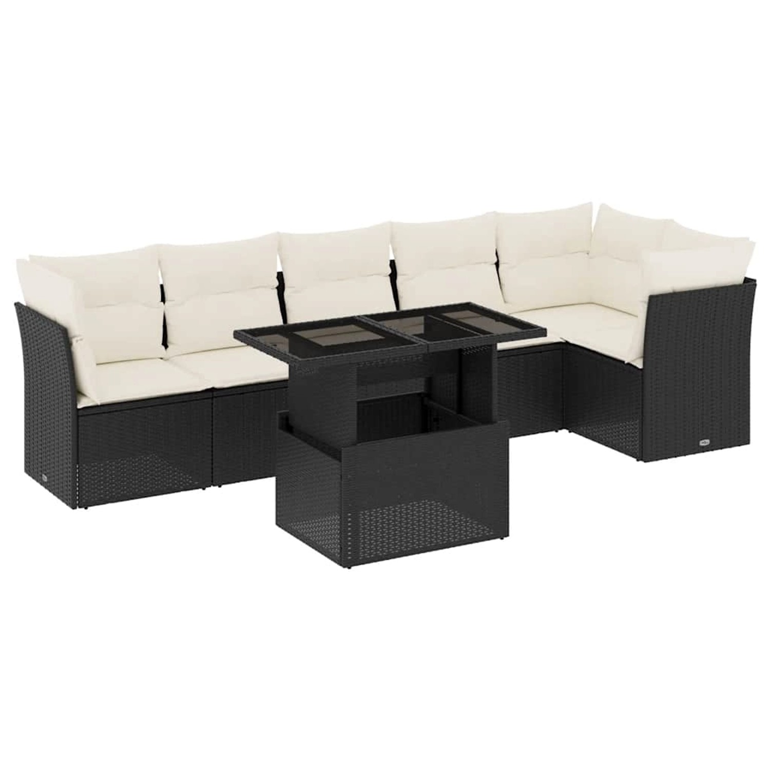 vidaXL 7-Tlg Garten-Sofagarnitur mit Kissen Schwarz Poly Rattan 3266596 günstig online kaufen