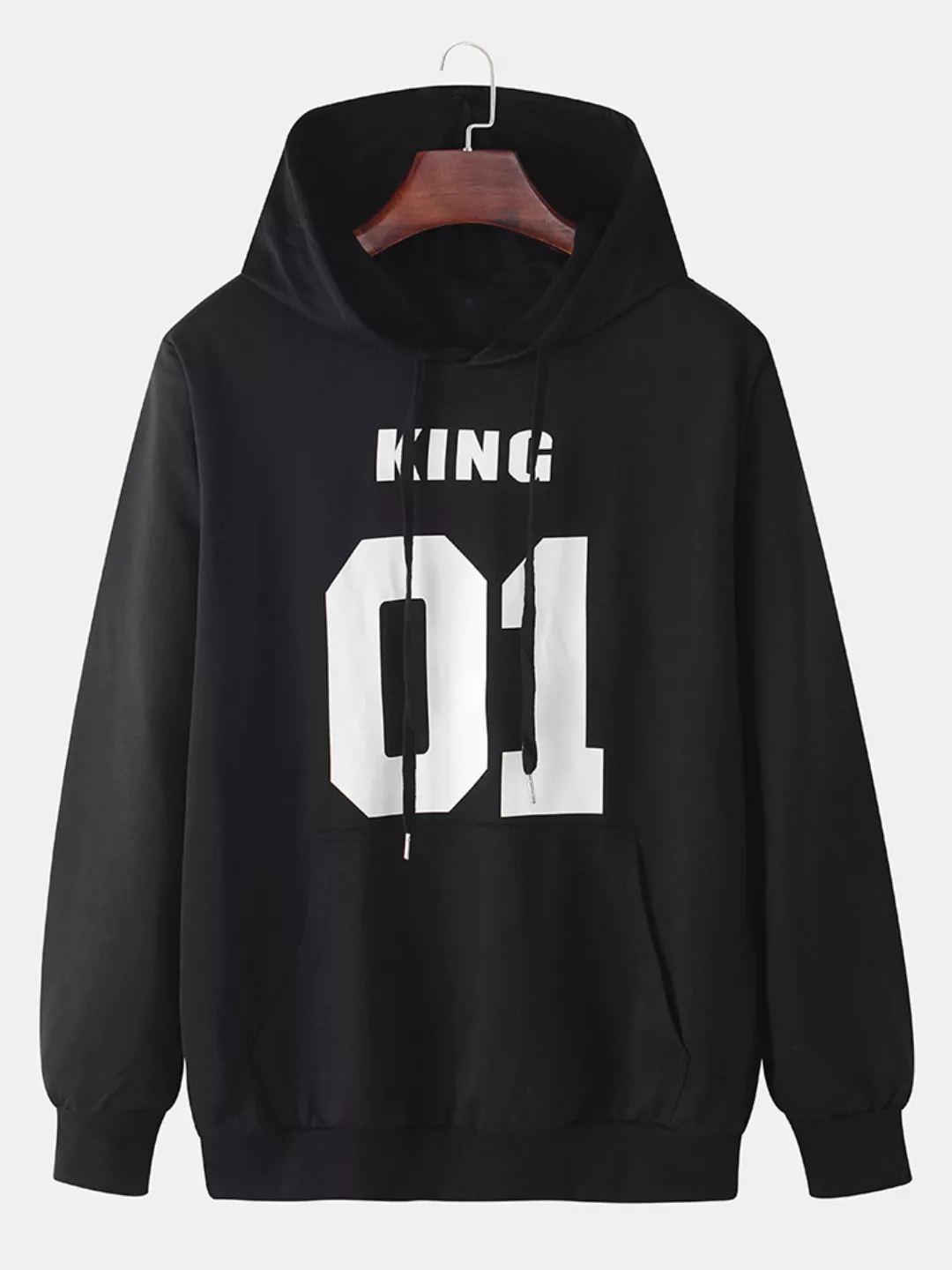 Mens Cotton Number Print Einfarbige Daily Drawstring Pullover Hoodies günstig online kaufen