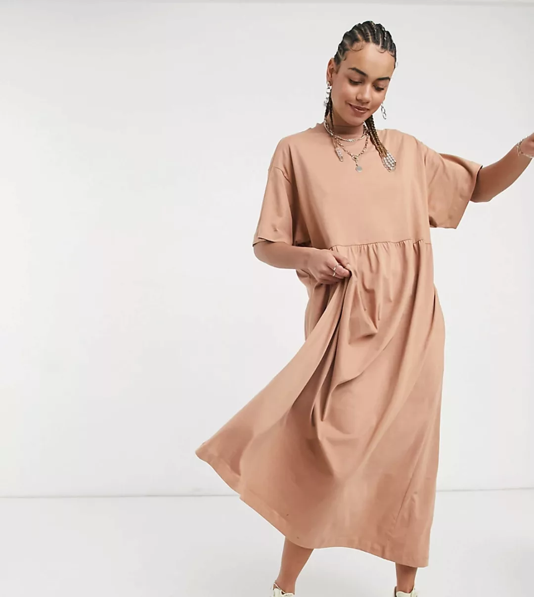 COLLUSION – Gesmoktes Maxikleid in Dunkelbeige-Braun günstig online kaufen