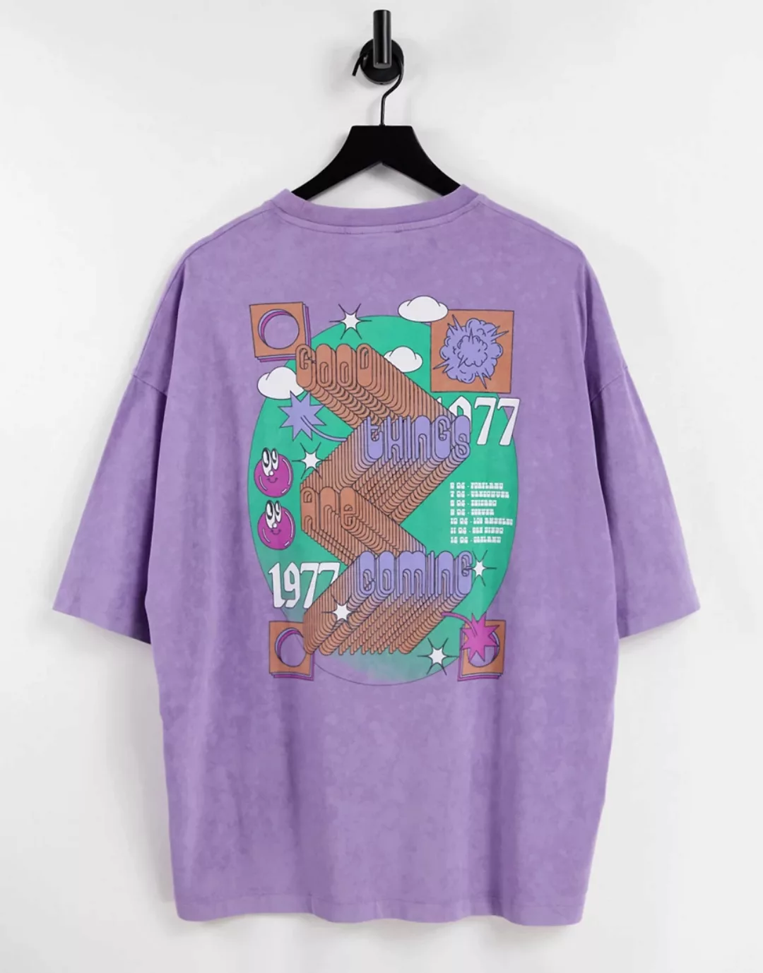 ASOS DESIGN – Oversize T-Shirt mit Acid-Waschung und Rückenprint-Violett günstig online kaufen