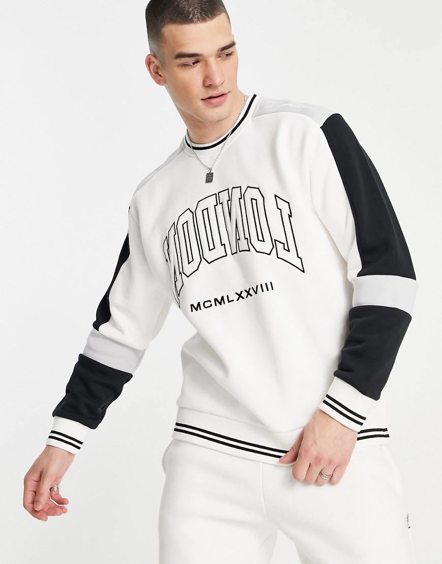 Topman – College-Sweatshirt mit Rundhalsausschnitt und Markenlogo in Weiß günstig online kaufen