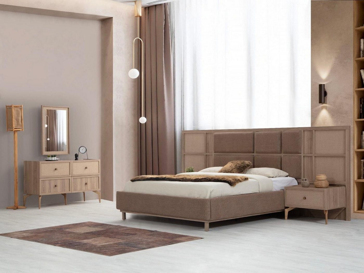 Xlmoebel Bett Beige zeitgemäßes Schlafzimmer-Ensemble mit Schminktisch (1-t günstig online kaufen