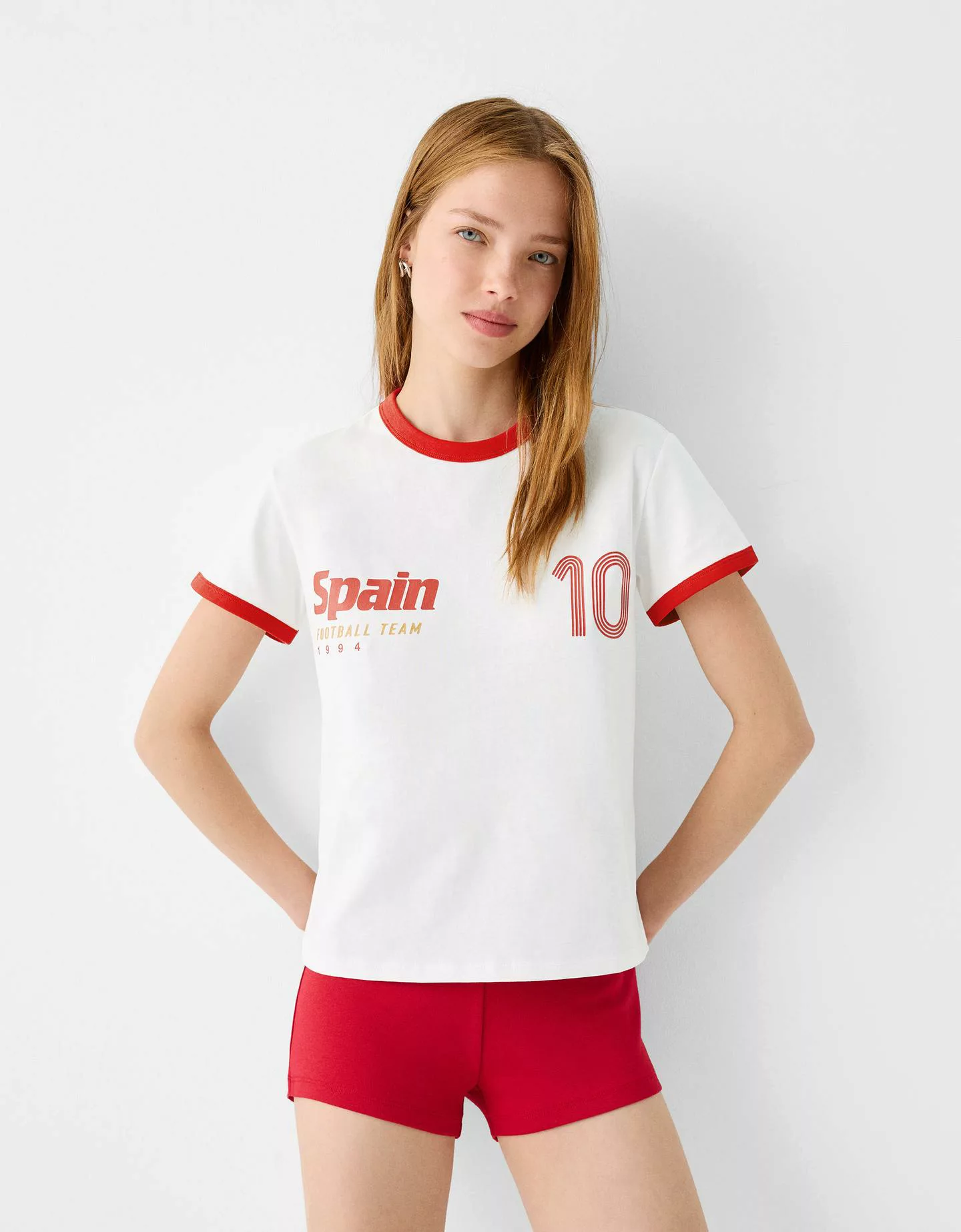 Bershka Sportliches Kurzarm-T-Shirt Mit Kontrasten Damen Xs Rohweiß günstig online kaufen