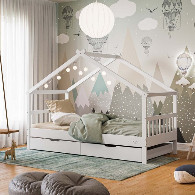 Alcube Hausbett HELIA, Stabiles Kinderbett mit Rolllattenrost aus zertifizi günstig online kaufen