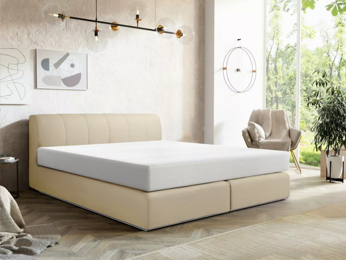 Boxspringbett mit Kopfteil + Lattenrost mit LED-Beleuchtung + Matratze - 16 günstig online kaufen