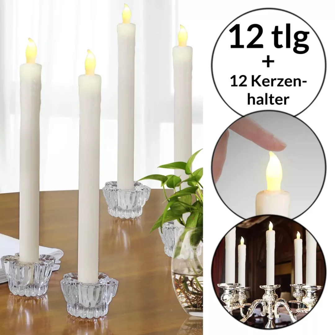 LED Tafelkerzen 12er-Set inkl. Kerzenhalter günstig online kaufen
