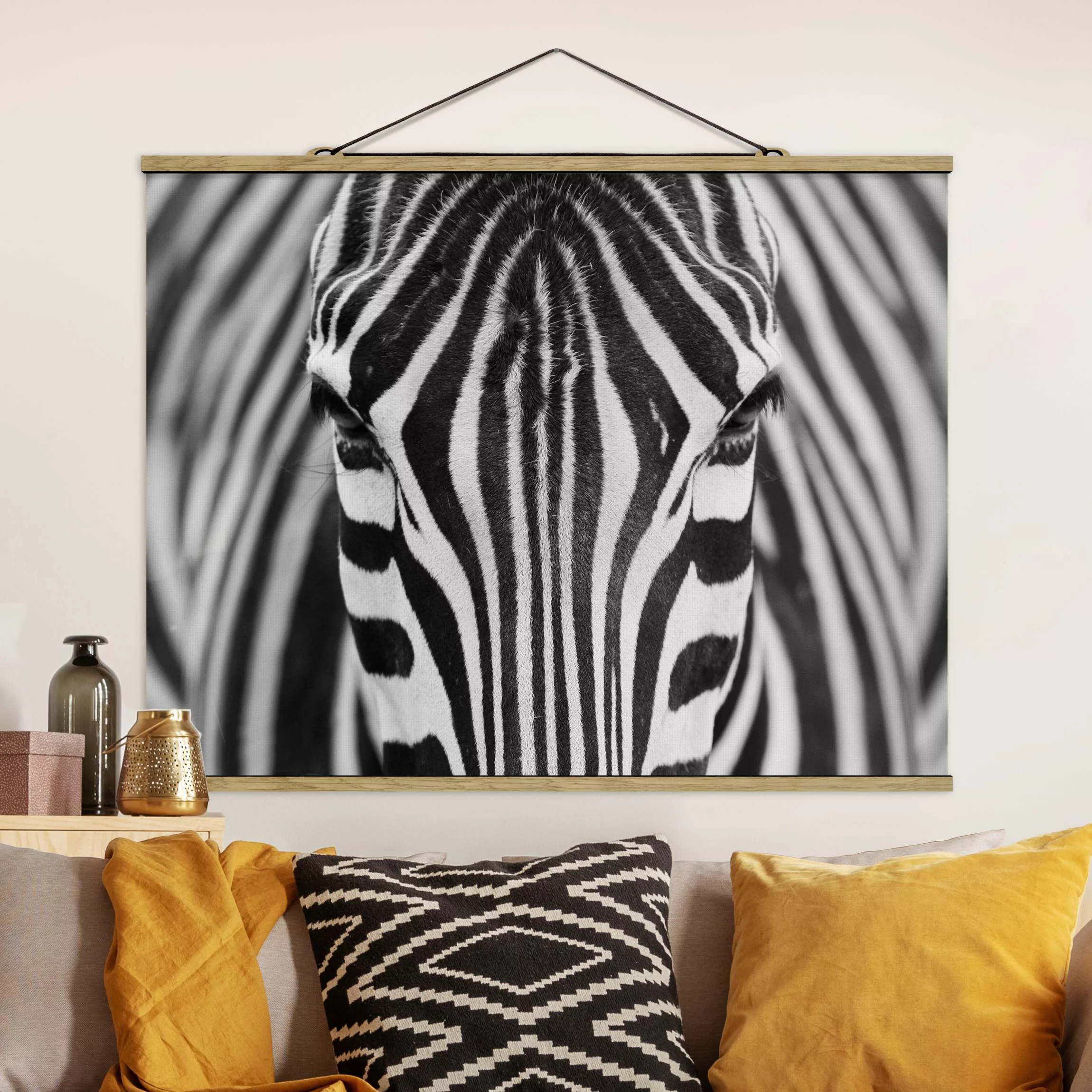 Stoffbild Tiere mit Posterleisten - Querformat Zebra Look günstig online kaufen