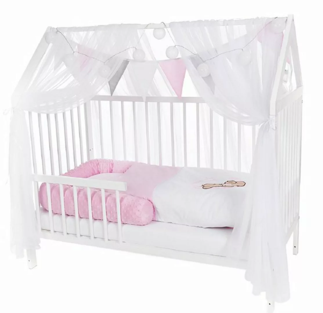 Babyhafen Hausbett Kinderbett 60x120 Rausfallschutz Umbaubar Teddy rosa, gr günstig online kaufen