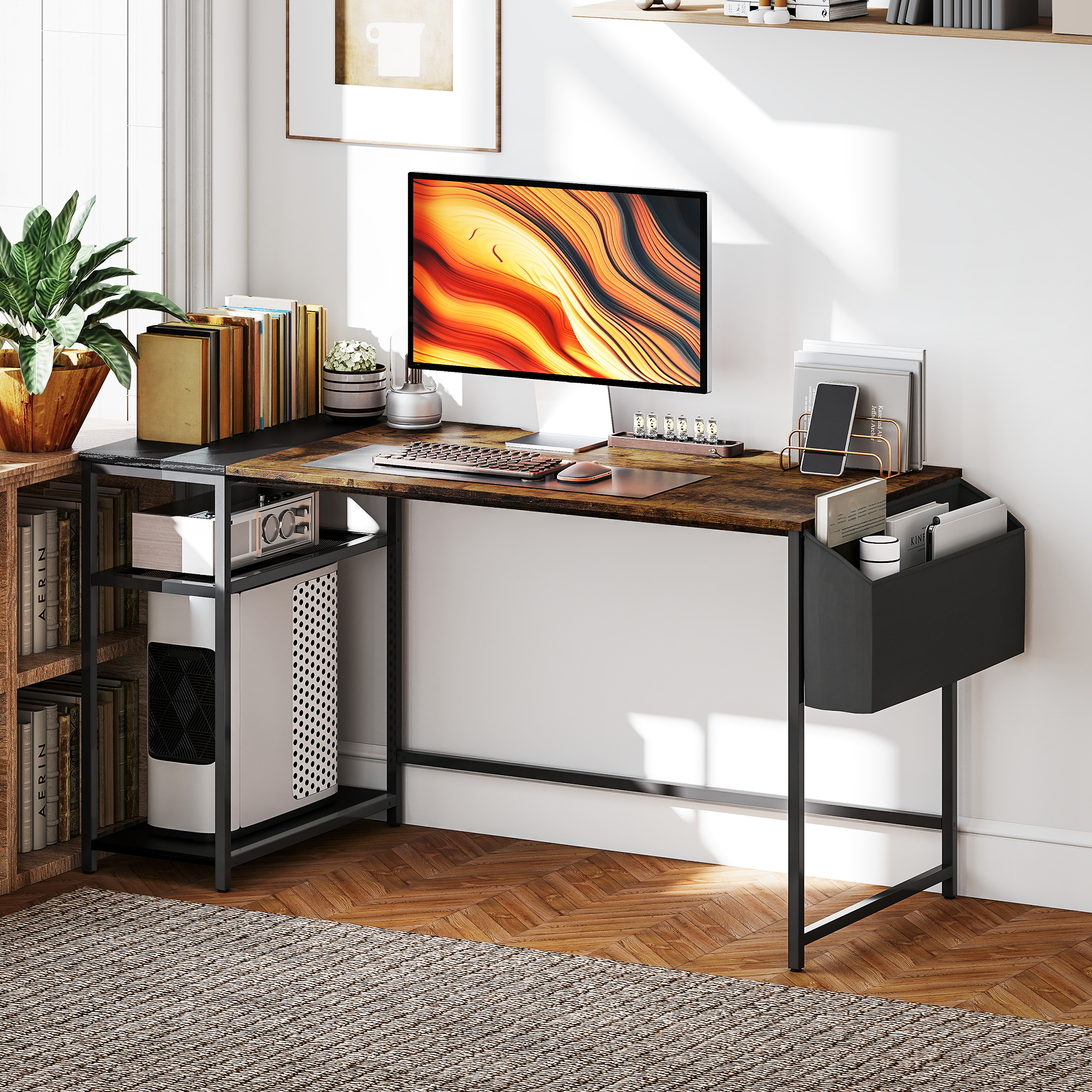 HOMCOM Computertisch, Bürotisch 150 x 60 cm, Schreibtisch mit Lagerung, Rev günstig online kaufen