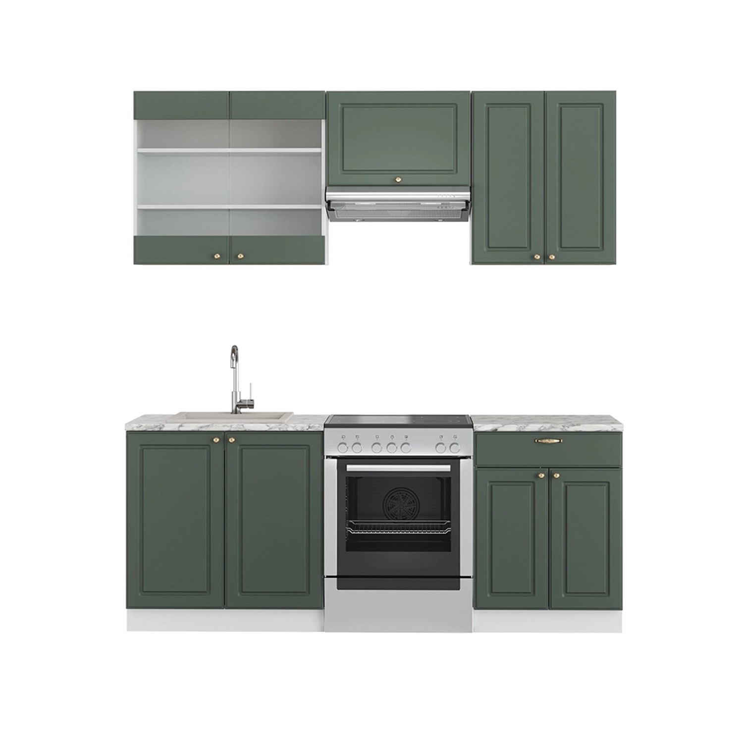 Vicco Küchenzeile Fame-Line, Grün-Gold Landhaus/Anthrazit, 200cm günstig online kaufen