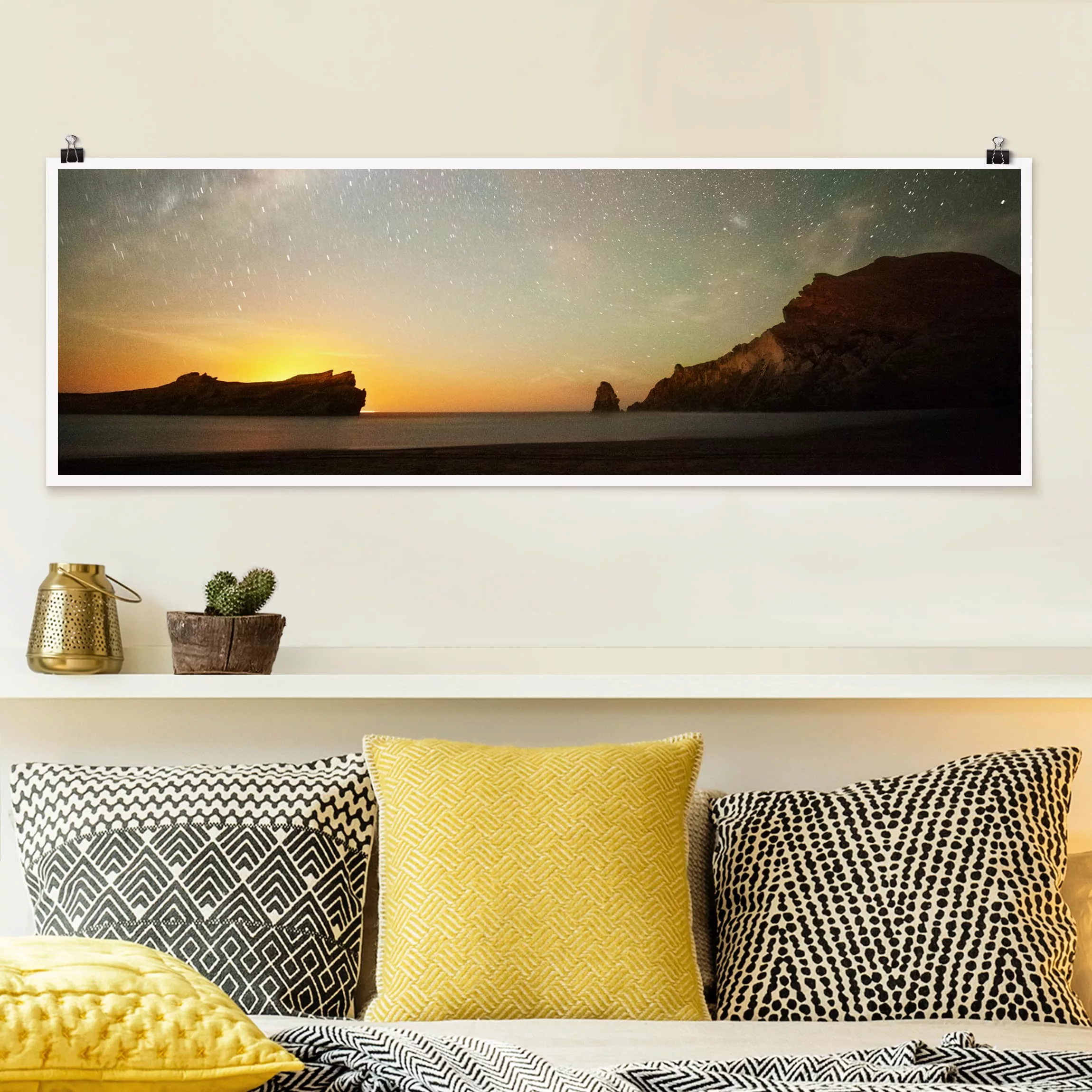 Panorama Poster Strand Sternenhimmel über dem Meer günstig online kaufen