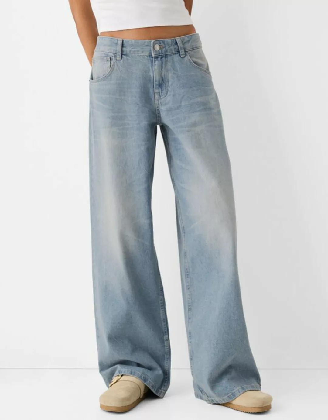 Bershka Low Waist Baggy-Jeans Damen 38 Hellblau günstig online kaufen