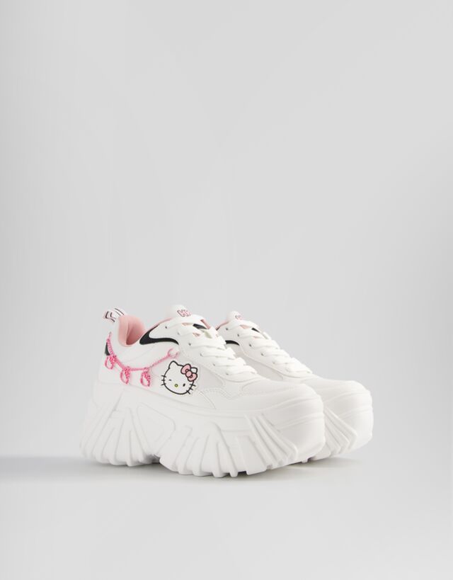 Bershka Plateau-Sneaker Hello Kitty Mit Schmuckstein Damen 41 Weiss günstig online kaufen