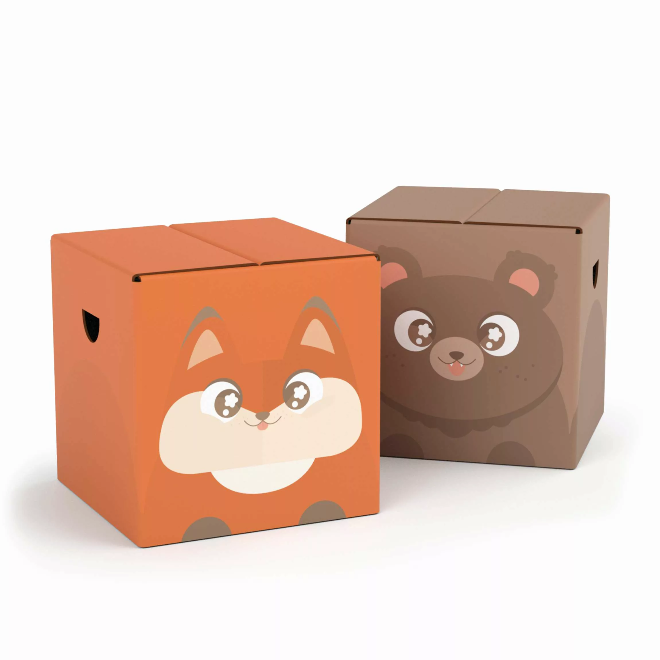 FOLDZILLA 2-teiliges Kinderhocker Set Pappe Happy Bär & Fuchs günstig online kaufen