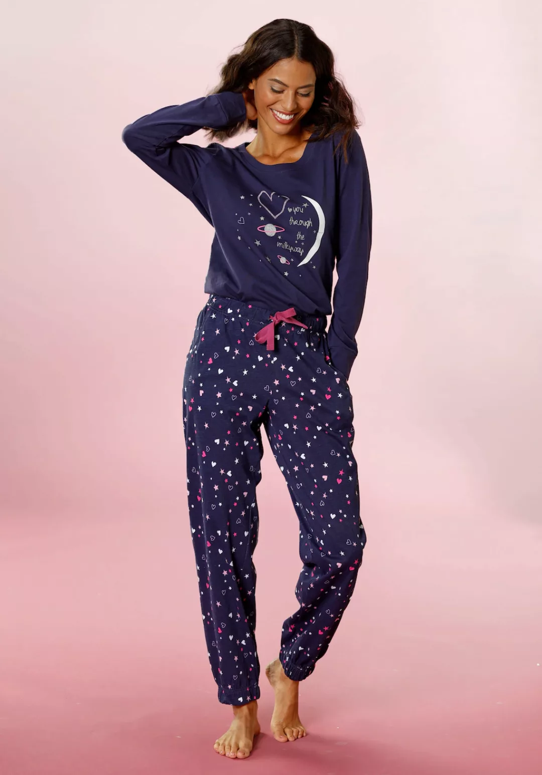 Vivance Dreams Pyjama, (2 tlg.), mit glitzerndem Print günstig online kaufen