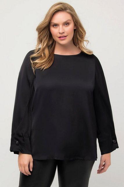 Ulla Popken Hemdbluse Shirtbluse Ärmel-Zierfalten Rundhals Langarm günstig online kaufen