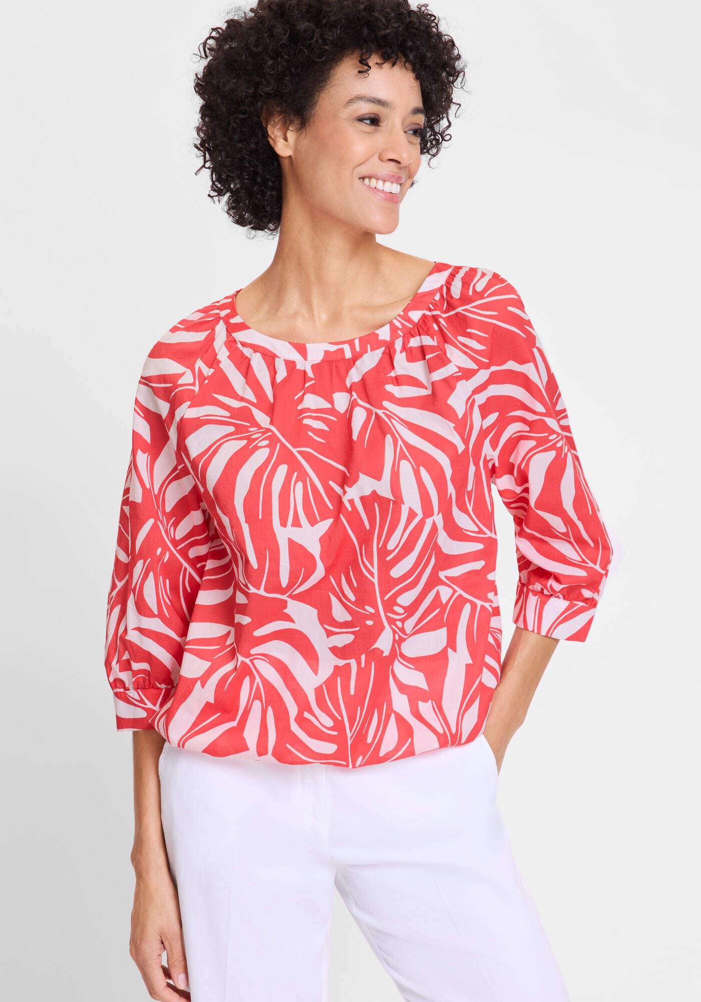 Olsen Schluppenbluse (1-tlg) mit Allover-Blätterprint günstig online kaufen